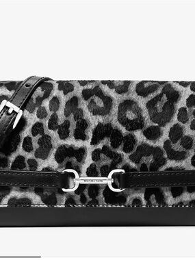 MK Black Leopard-Print Crossbody with Silver Accents 100% authentic
